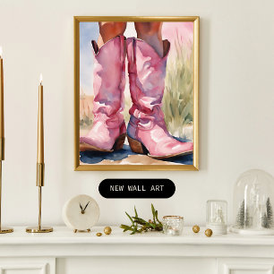Affiche Bottes de cowgirl en aquarelle rose