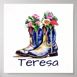 Affiche Bottes de cowgirl florales personnalisées