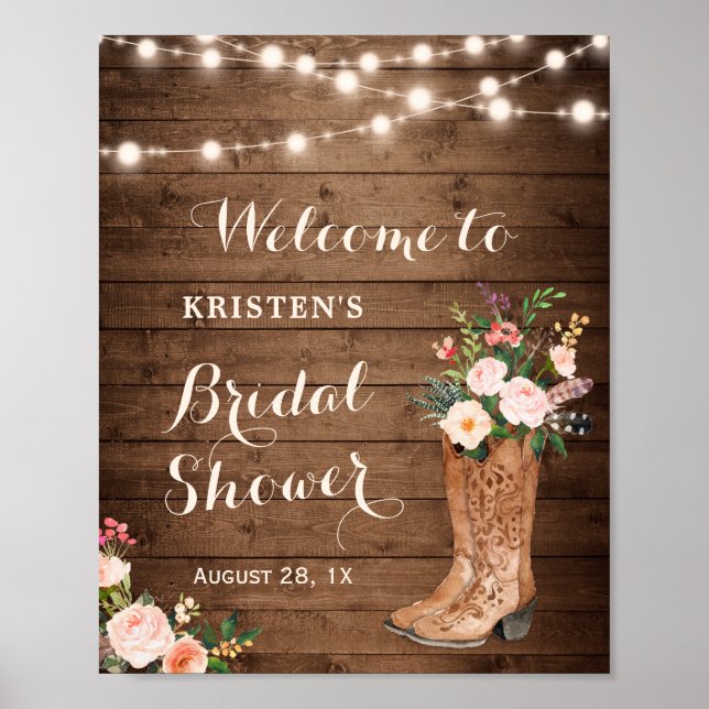 Affiche Bottes de cowgirl rustiques Fleurs lumineuses Ente (Devant)