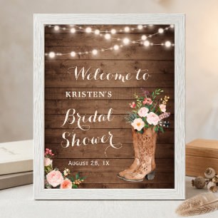Affiche Bottes de cowgirl rustiques Fleurs lumineuses Mari