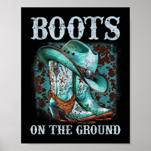 Affiche Bottes de cowgirl sur le terrain correspondant au