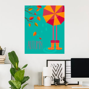 Affiche Bottes de pluie d'automne et feuilles d'automne pa