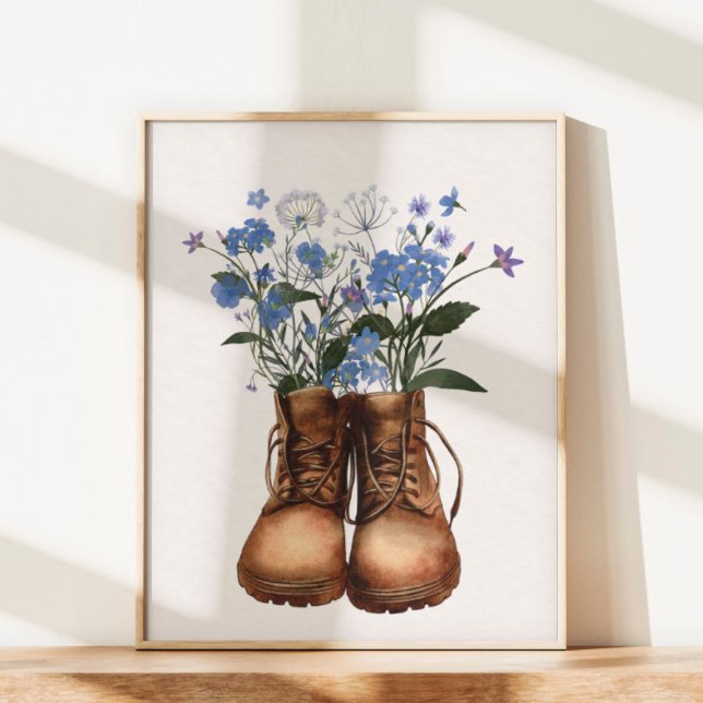Affiche Bottes de Randonnée Fleur sauvage bleu à l'extérie (Close Up)