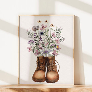 Affiche Bottes de randonnée Fleur sauvage violette Extérie