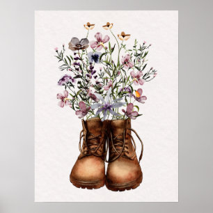 Affiche Bottes de randonnée Fleur sauvage violette Extérie