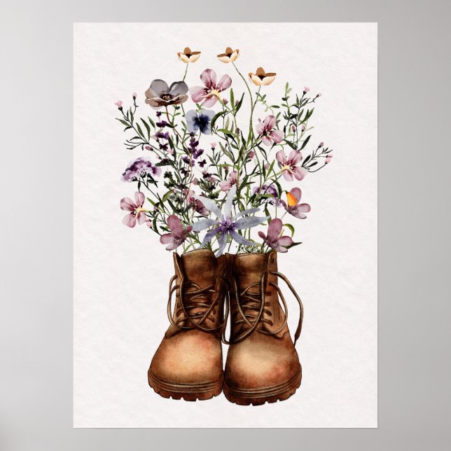Affiche Bottes de randonnée Fleur sauvage violette Extérie (Devant)
