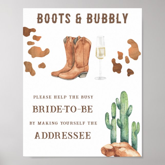 Affiche Bottes et bulles aident la mariée occupée à s'adre (Devant)
