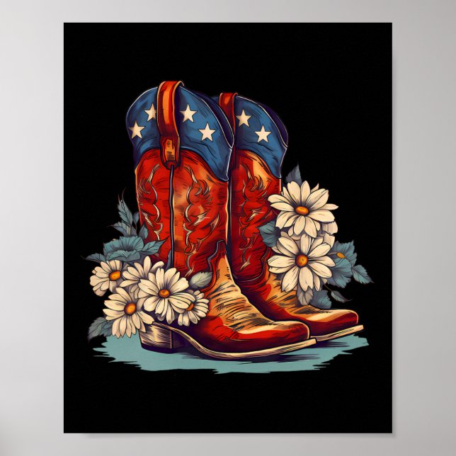 Affiche Bottes et noeuds papillon drapeau américain Cowgir (Devant)