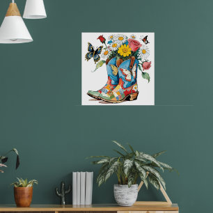 Affiche Bottes florales de cowgirl avec marguerites et pap