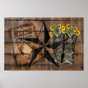 Affiche Bottes Russe Texas Star Western Pistol Cowboy