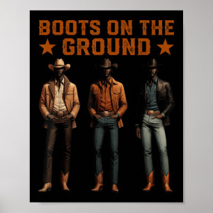Affiche Bottes sur le terrain Rodeo Western Cowboys Noirs