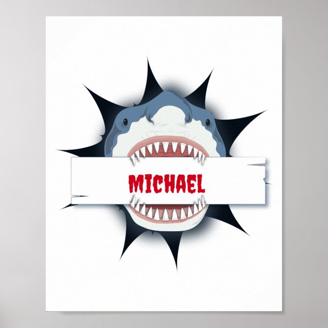 Affiche Bouche ouverte avec dents de requin personnalisée (Devant)