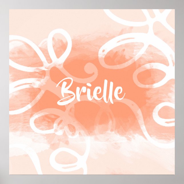 Affiche Boucles Chic Pastel Orange Aquarelle Avec Nom (Devant)