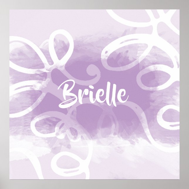 Affiche Boucles D'Aquarelle Chic Pastel Lavender Avec Nom (Devant)