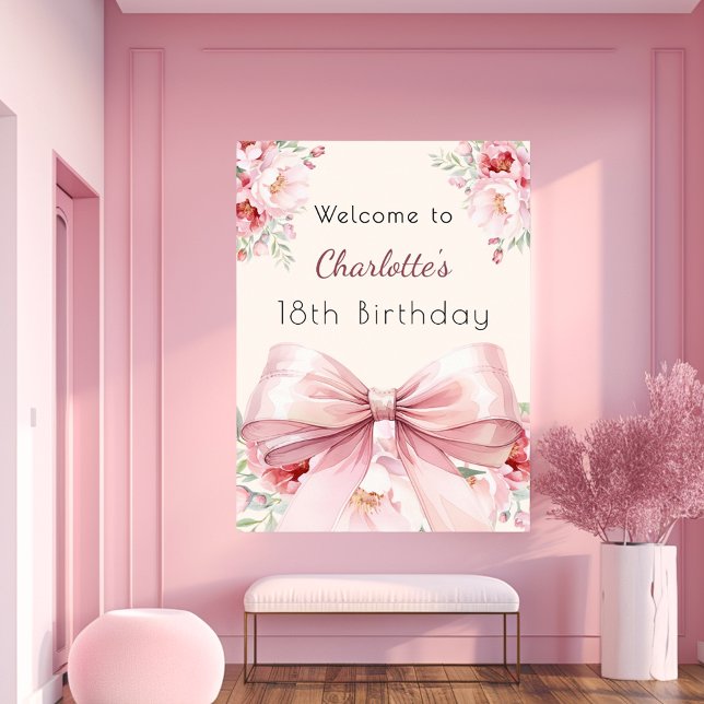 Affiche Boucles de crème arc rose anniversaire bienvenue (Créateur téléchargé)