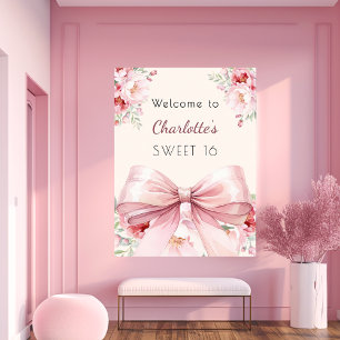 Affiche Boucles de crème arc rose Sweet 16 bienvenue