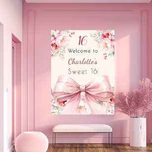 Affiche Boucles de crème arc rose Sweet 16 bienvenue