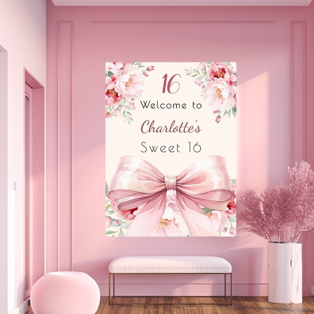 Affiche Boucles de crème arc rose Sweet 16 bienvenue (Créateur téléchargé)