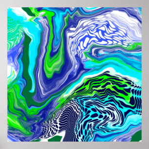 Affiche Boucles de marbre bleu et vert citron