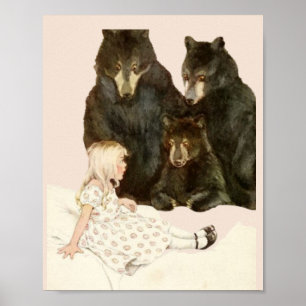 Affiche Boucles d'or et les 3 ours illustrations vintage