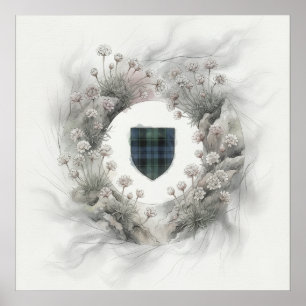 Affiche Bouclier Tartan Vert Art de Couronne de Fleurs Sau