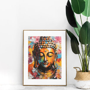 Affiche Bouddha Abstrait coloré avec accent floral