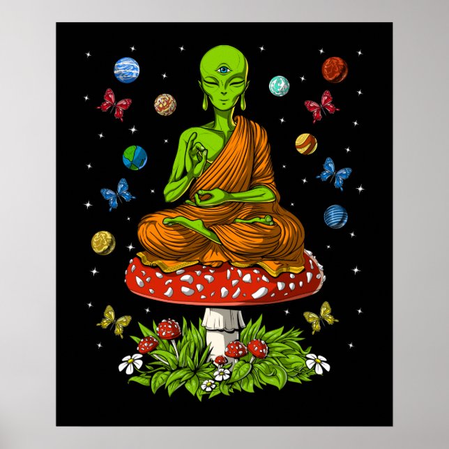 Affiche Bouddha Alien psychédélique (Devant)