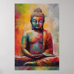 Affiche Bouddha assis avec Rainbow Overlay Art Print