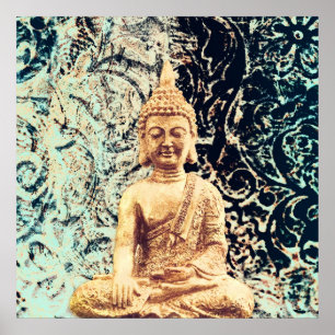 Affiche Bouddha assis Terre Élégante Zen Illumination