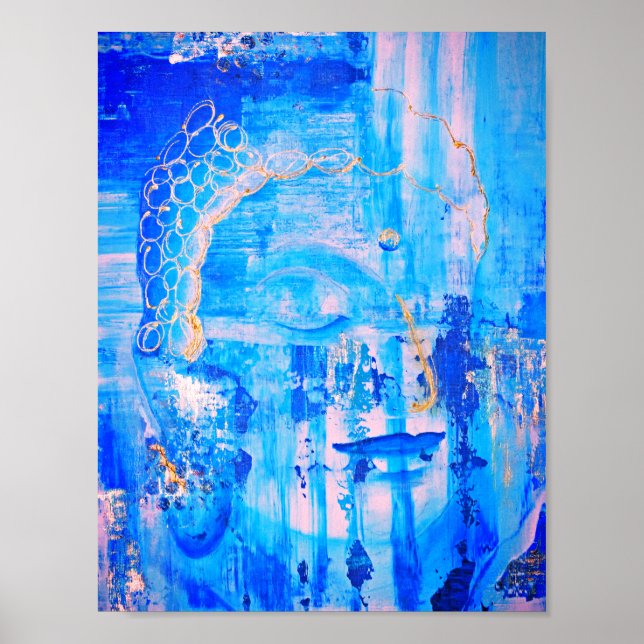 Affiche Bouddha bleu spirituel Abstrait (Devant)