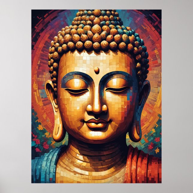 Affiche Bouddha coloré Art moderne Pixel (Devant)