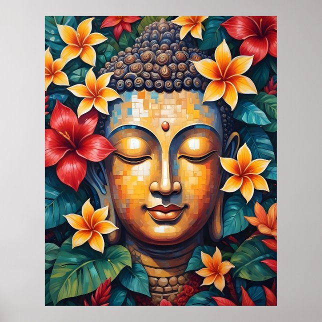 Affiche Bouddha coloré Vibrant Pixel Art (Devant)