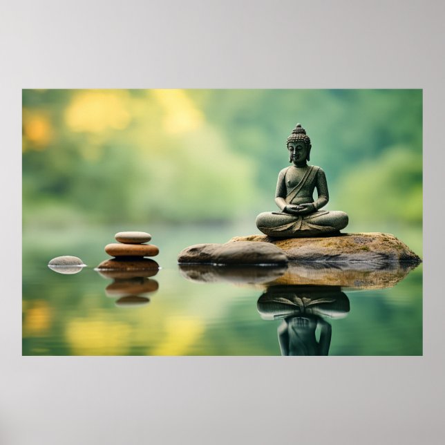 Affiche Bouddha de galets nature paisible (Devant)