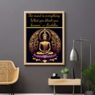Affiche Bouddha d'or méditant dans le lotus.