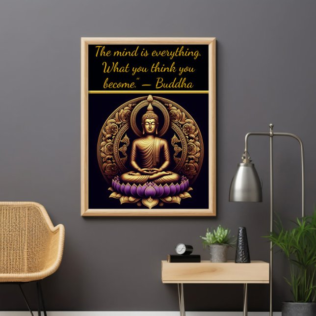 Affiche Bouddha d'or méditant dans le lotus. (Créateur téléchargé)