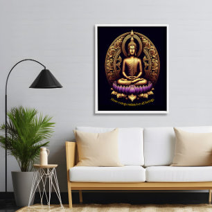 Affiche Bouddha d'or méditant dans le lotus.