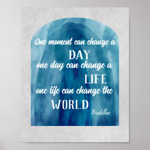 Affiche bouddha inspirant citation bleu et gris aquarelle