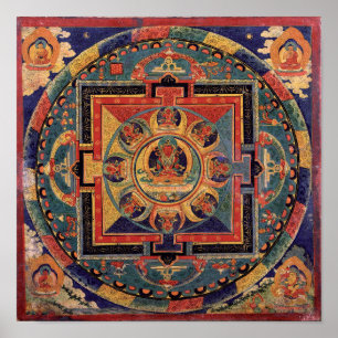 Affiche Bouddha Mandala Tibétain antique Thanka