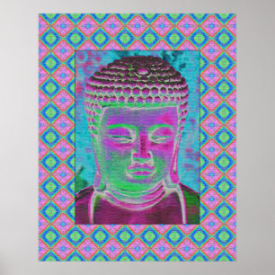 Affiche Bouddha Pop en Magenta et Turquoise