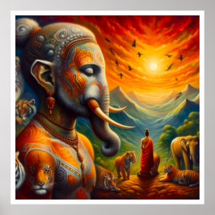 Affiche bouddha spirituel et éléphant