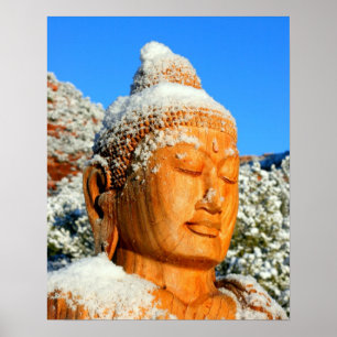 Affiche Bouddha tête dans la neige