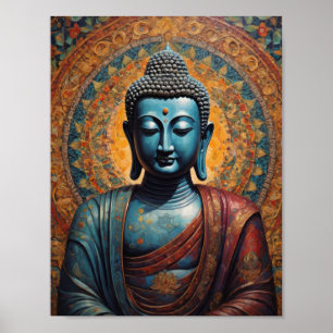 Affiche Bouddha tibétain méditant sur fond doré