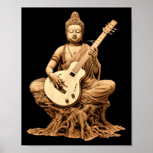 Affiche Bouddha Vintage Jouant de la Guitare Yoga Yogi Bou