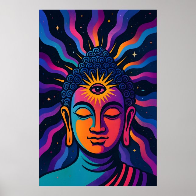 Affiche Bouddha Zen Psychedelique - Troisième Œil Vibratio (Devant)