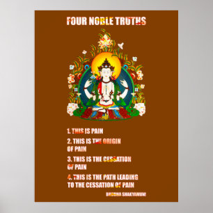 Affiche Bouddhisme quatre enseignements nobles de Bouddha