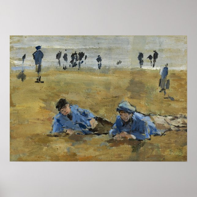 Affiche Boudin - Deux hommes allongés sur la plage (Devant)