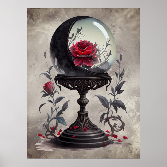 Affiche Boudoir | Cristal Ball Croissant Lune Roses rouges (Devant)