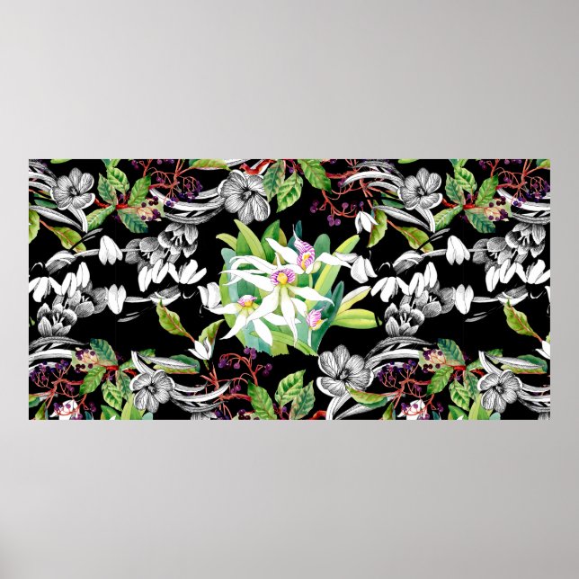 Affiche Boues de neige croisées et fleurs d'orchidées fleu (Devant)
