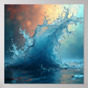 Affiche Bouffée dynamique d'eau turquoise reflétant chaud