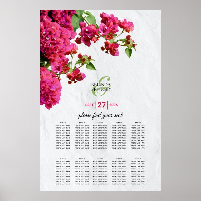 Affiche Bougainvillea Carte de siège Mariage de l'île grec (Devant)